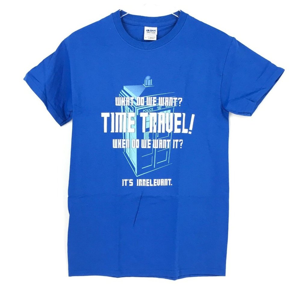 Doctor Who Mens Shirt Small Blue Short Sleeve Tardis Time Travel Phone Booth
